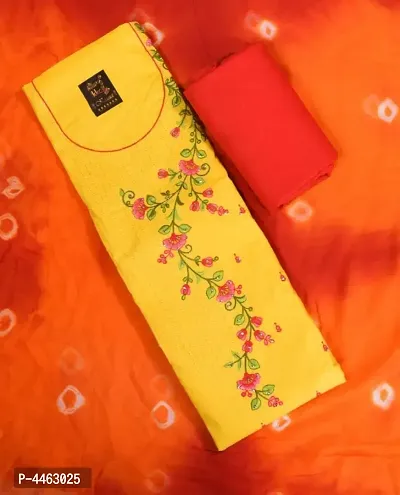 Women's Beautiful Glace Cotton with Embroidered Dress Material with Dupatta