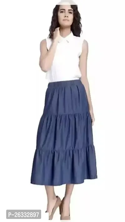 Elegant Blue Denim Solid Skirts For Women-thumb0