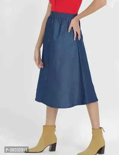 Elegant Blue Denim Solid Skirts For Women-thumb0