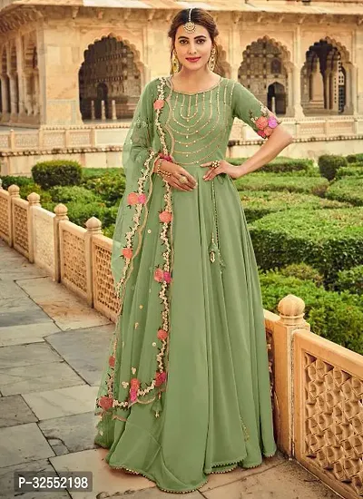 Stylish Cotton Silk Gown with Dupatta for Women-thumb0