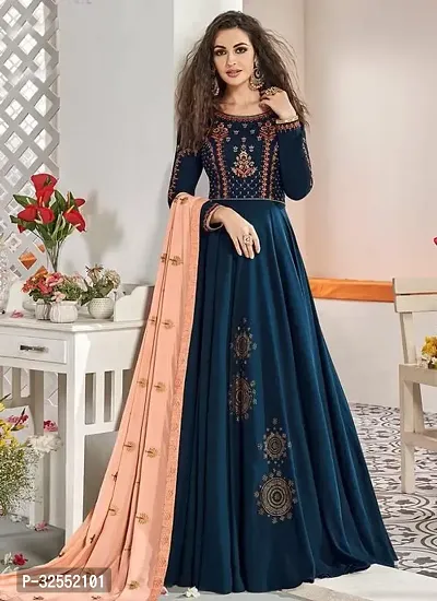 Stylish Cotton Silk Gown with Dupatta for Women