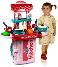 skiloriz 3 in 1 Kitchen Set for Kids Portable Pretend Play Little Chef Plastic Toys Set for Kids with Suitcase Role Play Cooking Kitchen Set Kids Toys for Girls  Boys (Pink)(3 in 1 Kitchen Set)-thumb1