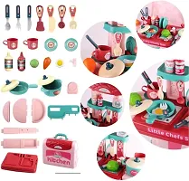 skiloriz 3 in 1 Kitchen Set for Kids Portable Pretend Play Little Chef Plastic Toys Set for Kids with Suitcase Role Play Cooking Kitchen Set Kids Toys for Girls  Boys (Pink)(3 in 1 Kitchen Set)-thumb2