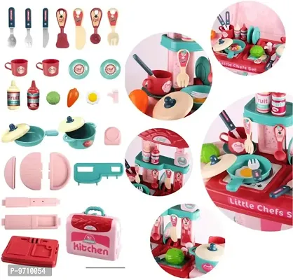skiloriz 3 in 1 Kitchen Set for Kids Portable Pretend Play Little Chef Plastic Toys Set for Kids with Suitcase Role Play Cooking Kitchen Set Kids Toys for Girls  Boys (Pink)(3 in 1 Kitchen Set)-thumb3