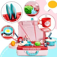 skiloriz 3 in 1 Kitchen Set for Kids Portable Pretend Play Little Chef Plastic Toys Set for Kids with Suitcase Role Play Cooking Kitchen Set Kids Toys for Girls  Boys (Pink)(3 in 1 Kitchen Set)-thumb4