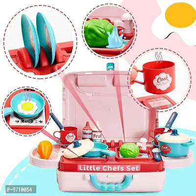 skiloriz 3 in 1 Kitchen Set for Kids Portable Pretend Play Little Chef Plastic Toys Set for Kids with Suitcase Role Play Cooking Kitchen Set Kids Toys for Girls  Boys (Pink)(3 in 1 Kitchen Set)-thumb5