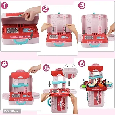 skiloriz 3 in 1 Kitchen Set for Kids Portable Pretend Play Little Chef Plastic Toys Set for Kids with Suitcase Role Play Cooking Kitchen Set Kids Toys for Girls  Boys (Pink)(3 in 1 Kitchen Set)-thumb4