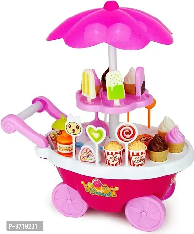 skiloriz Ice Cream Toy Cart Play Set for Kids - 39-Piece Pretend Play Food - Educati.