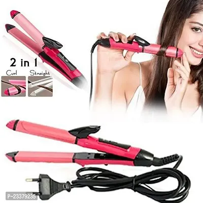 2 in 1 Hair Straightener and Curler( 2 in 1 Combo ) | hair straightening machine, Beauty Set of Professional Hair Straightener Hair Straightener and Hair Curler with Ceramic Plate For Women (Pink)-thumb0