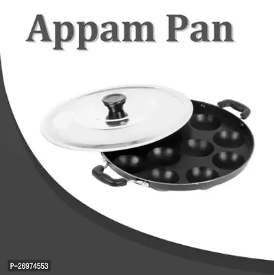 12 Cavity Appam Maker Paddu Pan Paniyaram Patra Baati Baking Pot Paniarakkal with Lid 1 L Capacity 22 cm Diameter-thumb0