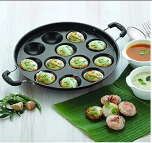 Non-Stick 12 Cavities Appam Tava & Dosa Tawa with Lid Red