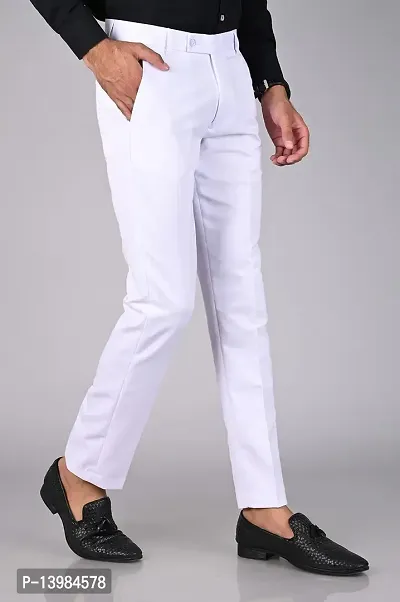 White Polyester Formal Trousers For Men-thumb3