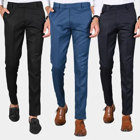 Must Have Polyester Blend Formal Trousers For Men Pack of 3