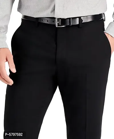 Black Polycotton Mid Rise Formal Trousers for men-thumb4
