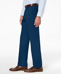 Blue Polycotton Mid Rise Formal Trousers for men-thumb2