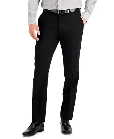 Elegant  Black Polycotton Regular Fit Solid Formal Trousers For Men