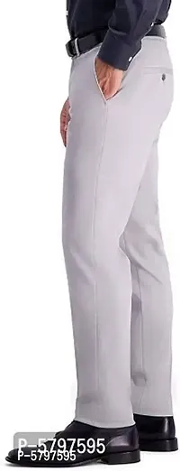 Grey Polycotton Mid Rise Formal Trousers for men-thumb1