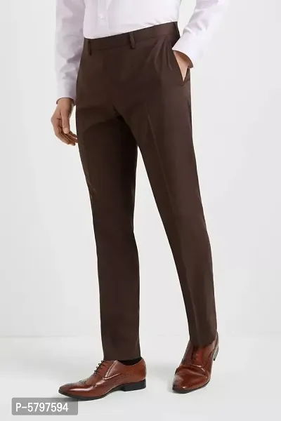 Coffee Polycotton Mid Rise Formal Trousers for men