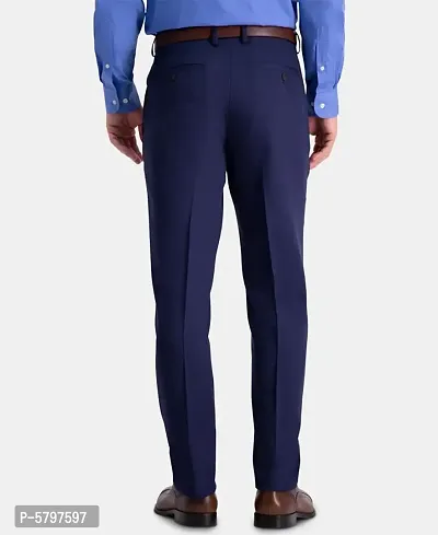 Navy Blue Polycotton Mid Rise Formal Trousers for men-thumb3