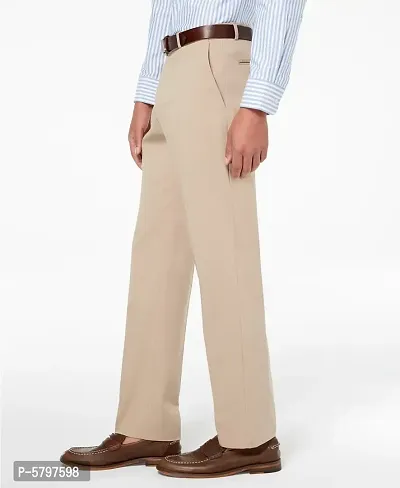 Beige Polycotton Mid Rise Formal Trousers for men-thumb3