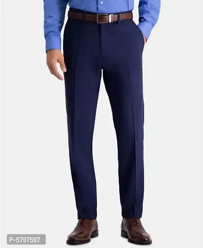 Navy Blue Polycotton Mid Rise Formal Trousers for men-thumb0