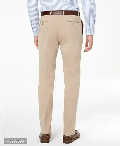 Beige Polycotton Mid Rise Formal Trousers for men-thumb2