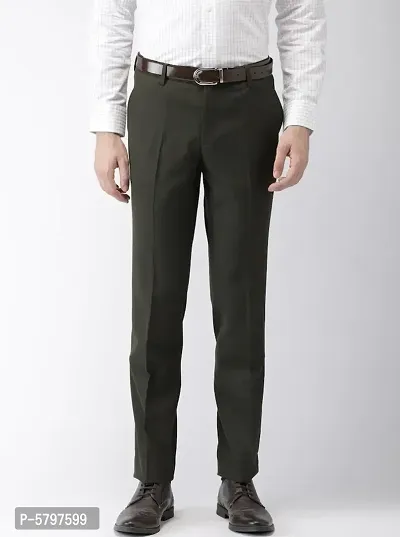 Green Polycotton Mid Rise Formal Trousers for men