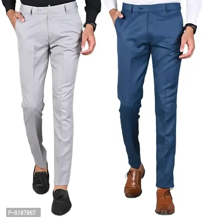 Multicoloured Polyester Mid Rise Formal Trousers