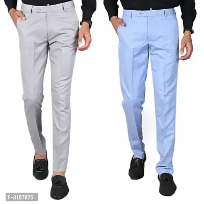 Multicoloured Polyester Mid Rise Formal Trousers For Men Pack of 2