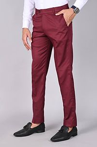 MANCREW Slim Fit Formal Trousers For Men- Blue, Maroon Combo (Pack Of 2)-thumb1