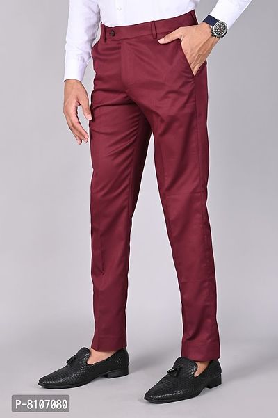 MANCREW Slim Fit Formal Trousers For Men- Blue, Maroon Combo (Pack Of 2)-thumb2