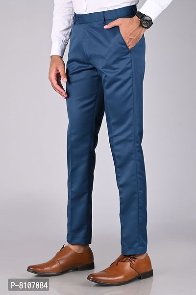MANCREW Slim Fit Formal Trousers For Men- Blue, Cream Combo (Pack Of 2)-thumb3