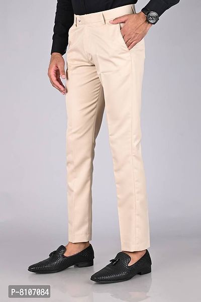 MANCREW Slim Fit Formal Trousers For Men- Blue, Cream Combo (Pack Of 2)-thumb2