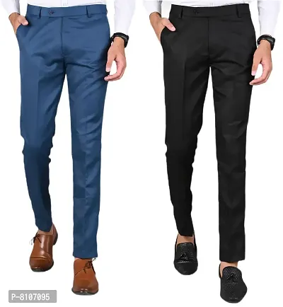 Multicoloured Polyester Mid Rise Formal Trousers For Men Pack of 2-thumb0