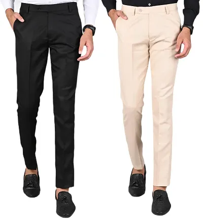 Best Selling Polyester Formal Trousers For Men Pack of 2