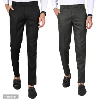 Multicoloured Polyester Mid Rise Formal Trousers For Men Pack of 2-thumb0