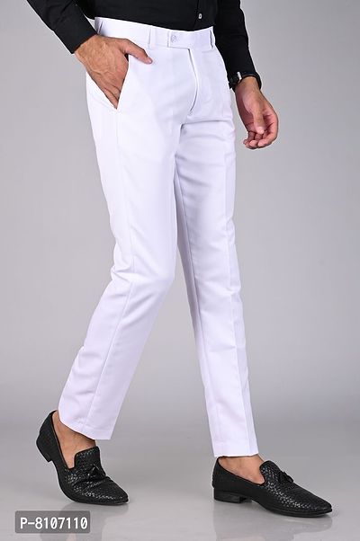 MANCREW Polyester Slim Fit Formal Trousers For Men - Black, White Combo (Pack Of 2)-thumb2