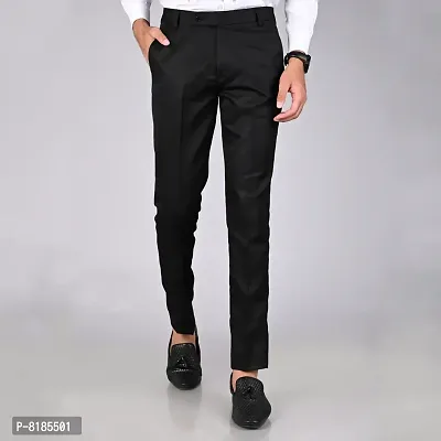 Black Polycotton Mid Rise Formal Trousers for men