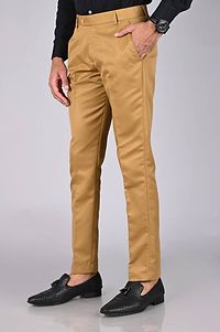Khaki Polycotton Mid Rise Formal Trousers for men-thumb1