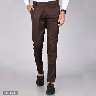 Brown Polycotton Mid Rise Formal Trousers for men