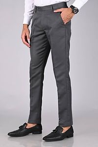 Grey Polycotton Mid Rise Formal Trousers for men-thumb1