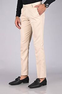 Beige Polycotton Mid Rise Formal Trousers for men-thumb1