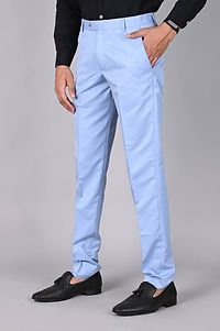 Blue Polycotton Mid Rise Formal Trousers for men-thumb1