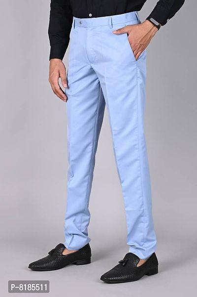 Blue Polycotton Mid Rise Formal Trousers for men-thumb2