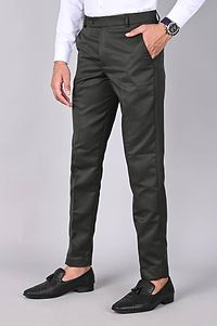 Olive Polycotton Mid Rise Formal Trousers for men-thumb1