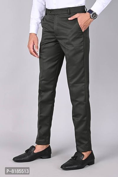 Olive Polycotton Mid Rise Formal Trousers for men-thumb2