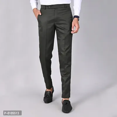 Olive Polycotton Mid Rise Formal Trousers for men