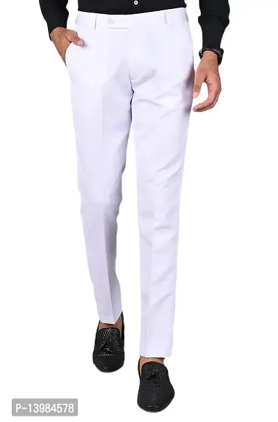White Polyester Formal Trousers For Men-thumb0