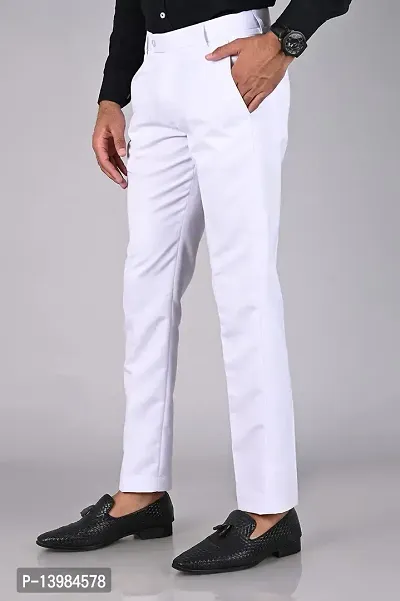 White Polyester Formal Trousers For Men-thumb5