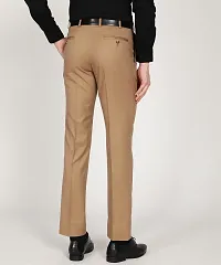 Reliable Khaki Cotton Blend Solid Mid-Rise Trousers For Men-thumb2